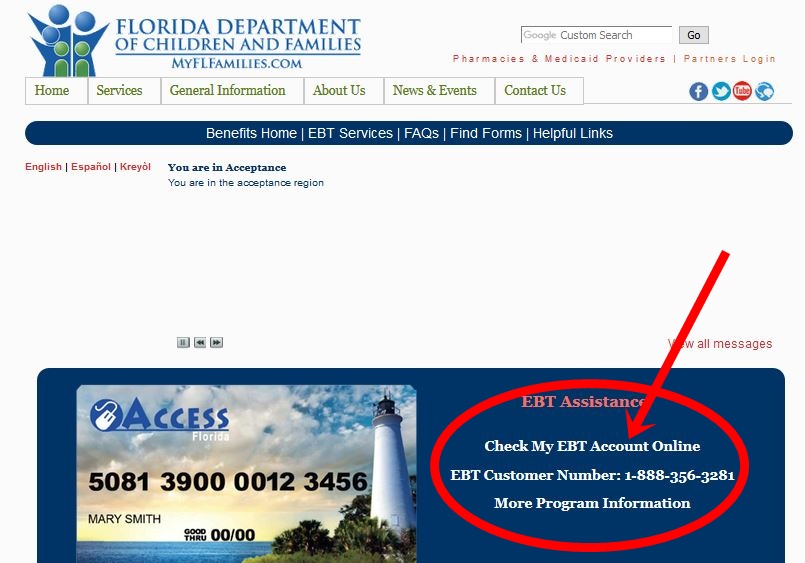 Florida EBT Card Balance